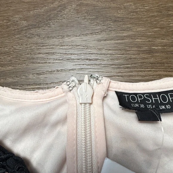 TopShop Geo Lace Midi Dress, Pink/Black, Fitted, NWT Size 6, Sleeveless - Picture 8 of 15